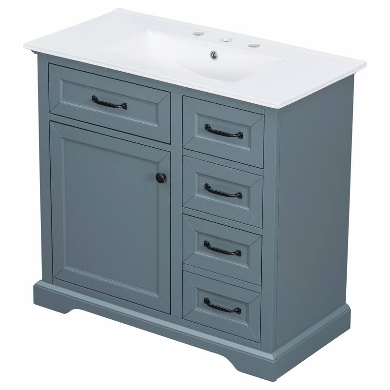 36" Bathroom Vanity with Sink, Tip-out Drawers & Soft-Close Door Hinges