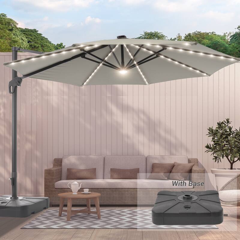 LIVOOSUN 11FT Huge Patio LED offset umbrella Cantilever Umbrella - Grey