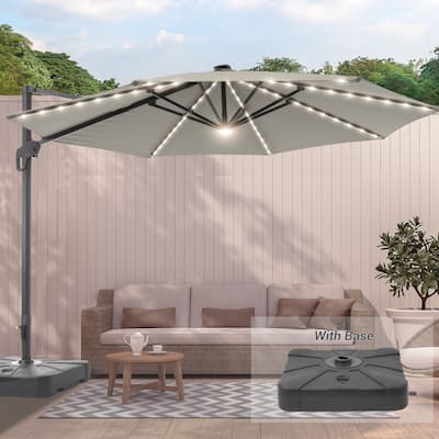 LIVOOSUN 11FT Huge Patio LED offset umbrella Cantilever Umbrella