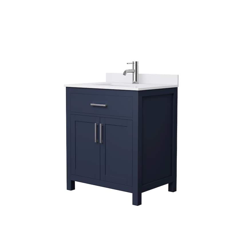 Beckett 30 Inch Single Vanity, Cultured Marble Top - Dark Blue, Nickel Trim, White Cultured Marble Top