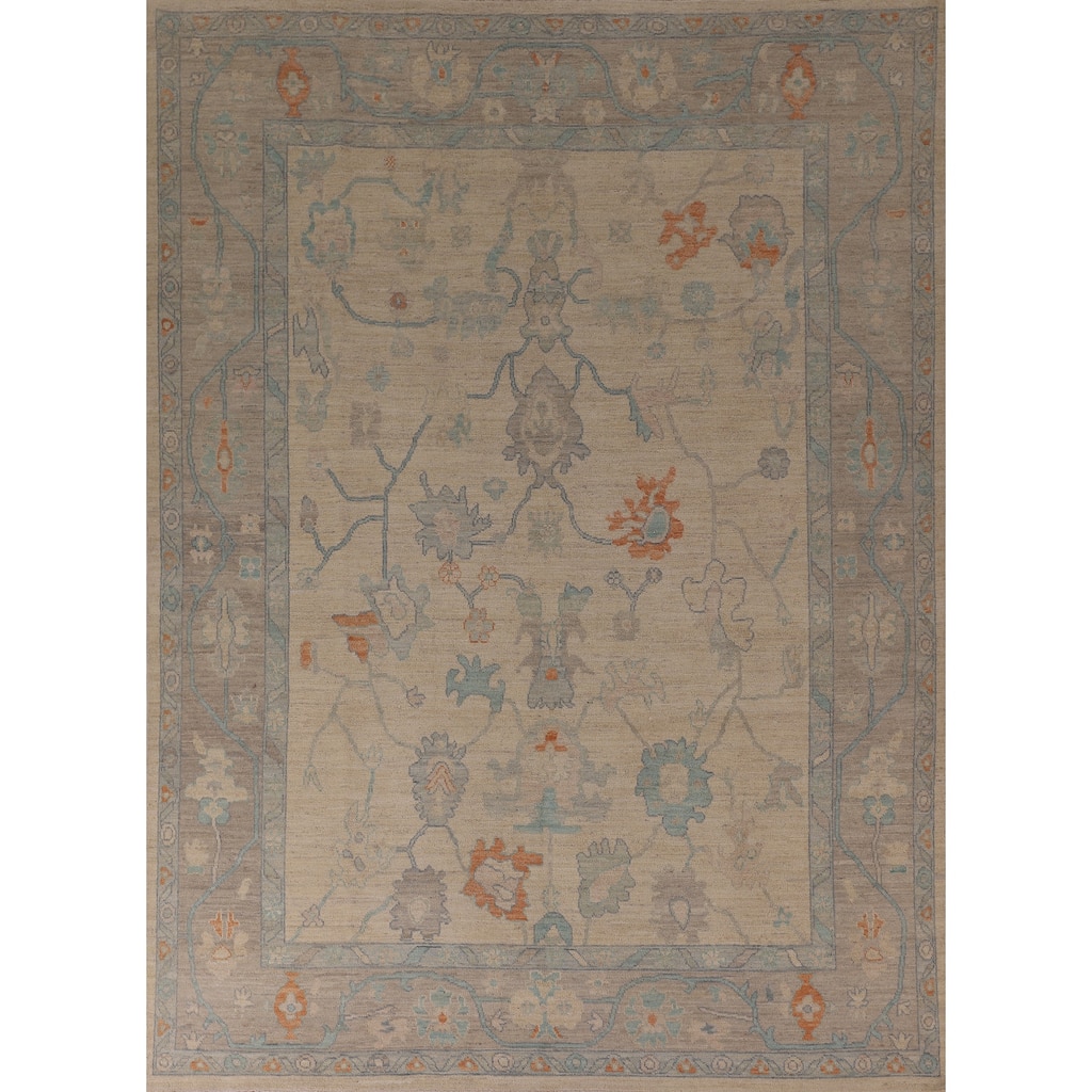 Vegetable Dye Oushak Area Rug Hand-Knotted Floral Wool Carpet - 8'1" x 10'0"