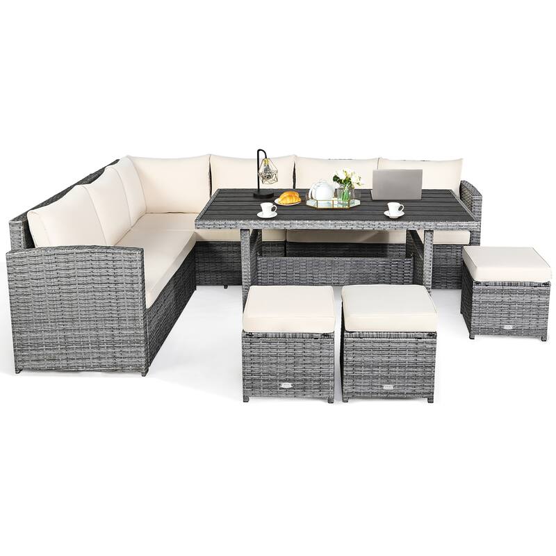 Gymax 7PCS Rattan Patio Sectional Sofa Set Conversation Set w/ White - See Details
