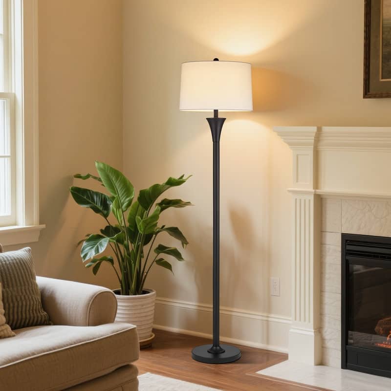 KAWOTI 66" Traditional Floor Lamp with White Linen Drum Shade