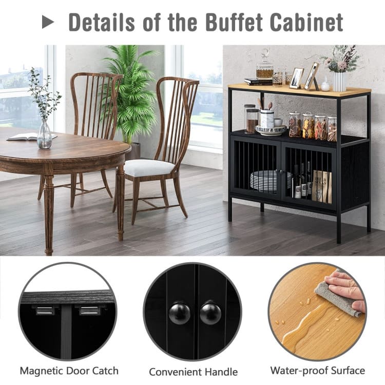 Kitchen Buffet Cabinet with 2 Doors and Open Shelf-Black - 31.5'' x 14'' x 35.5''