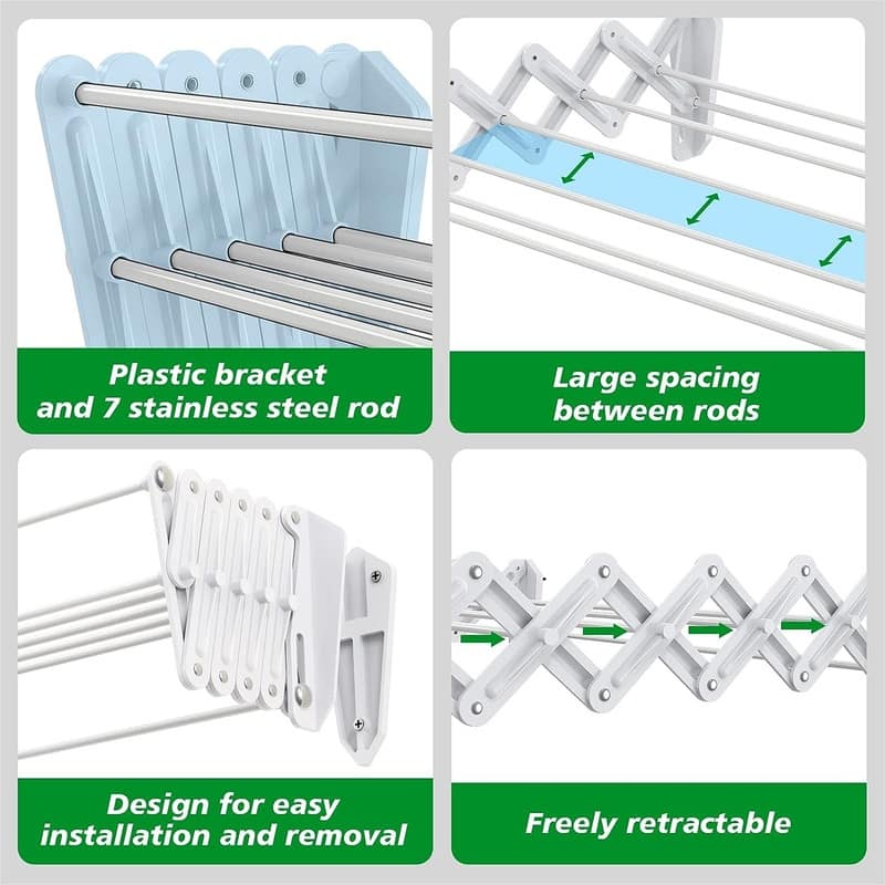 Wall Mounted Drying Rack Clothing for Laundry Foldable - 5.1"D x 24.2"W x 5.3"H
