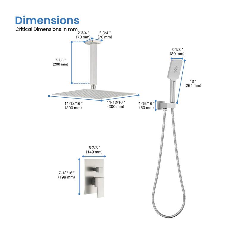Pressure Balanced Ceiling Mounted 3-Function Shower System with Rough In Valve
