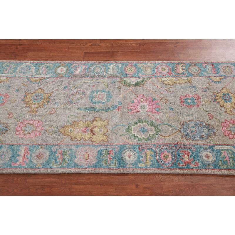 Gay Floral Oushak Oriental Runner Rug Hand-Knotted Wool Carpet - 2'6" x 11'6"