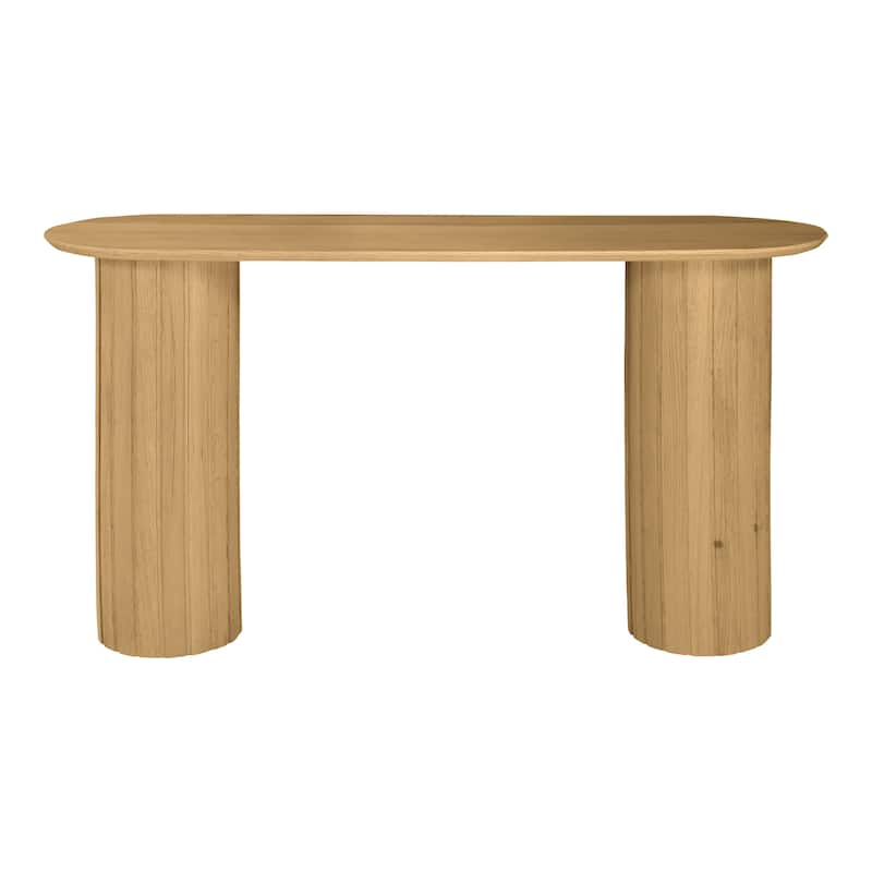 Aurelle Home Poete Solid Acacia Wood Pedestal Console Table - Oak
