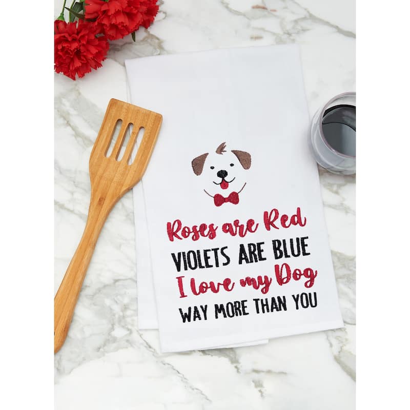 I Love My Dog Embroidered Cotton Flour Sack Kitchen Towel