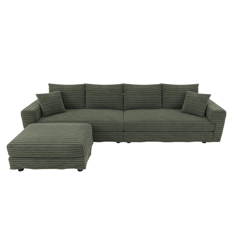102.4" Corduroy Couch with Ottomans, 4 Seat Convertible Modular Sectional Sofa, Upholstered Couches with Pillows for Living Room