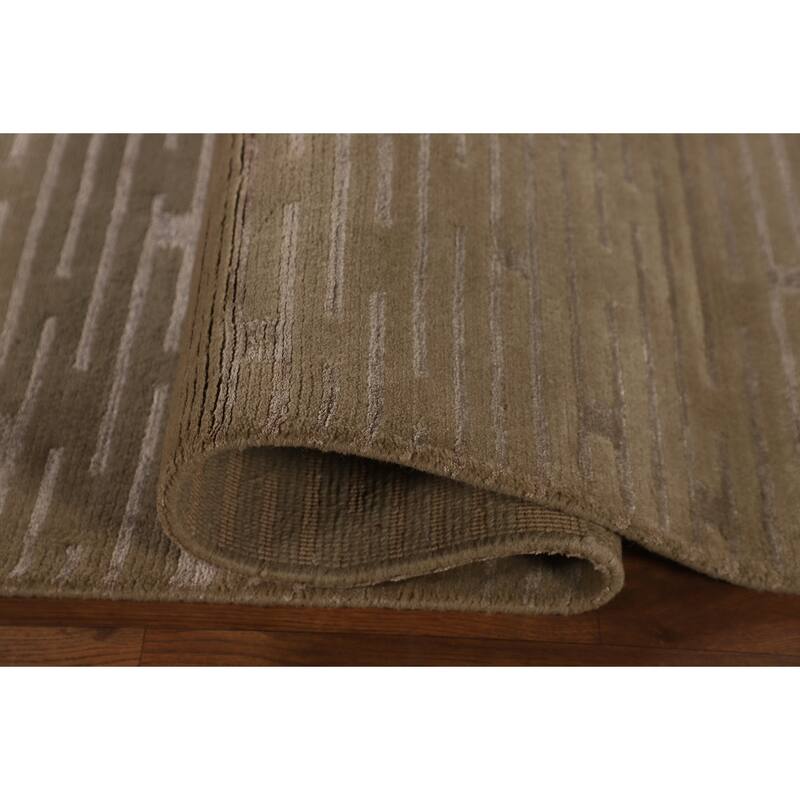 All-Over Striped Nepalese Area Rug Hand-Knotted Wool Carpet - 9'2" x 11'8"