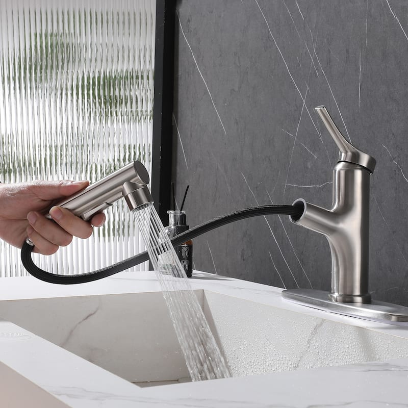 7.8" H Single-Handle Bathroom Sink Faucets with Pull Out Sprayer, Single Hole Vessel Faucet With Deck Plate