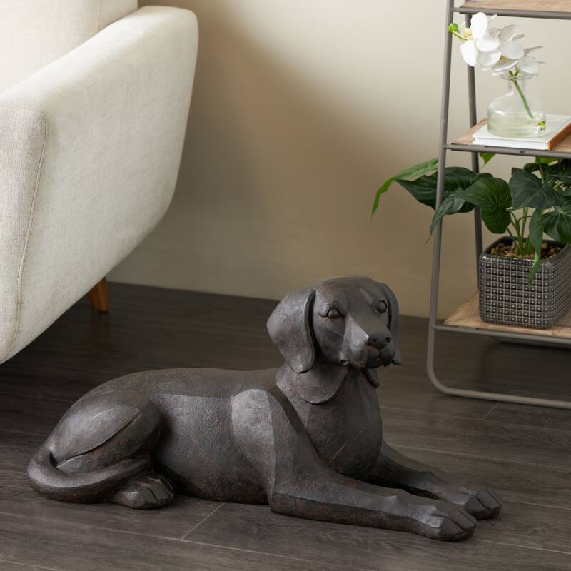 Black Resin Sitting Dog Decorative Sculpture with Copper Shadings - Black