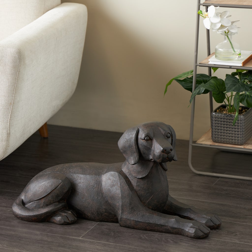 Black Resin Sitting Dog Decorative Sculpture with Copper Shadings
