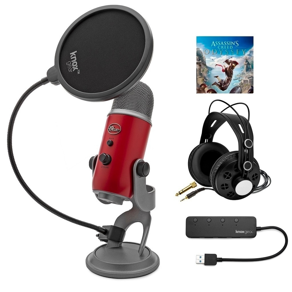 Shop Blue Yeti Usb Microphone Satin Red With Studio Headphones Bundle Overstock