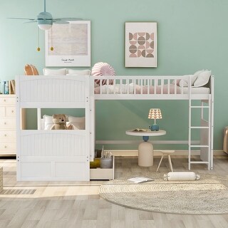 Twin Triple Bunk Bed with Loft & Storage Drawers - Maximized Sleeping Space
