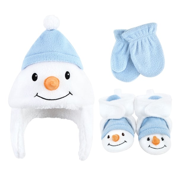 slide 1 of 1, Hudson Baby Infant Boy Trapper Hat, Mitten and Bootie Set, Snowman 12-18 Months - Snowman