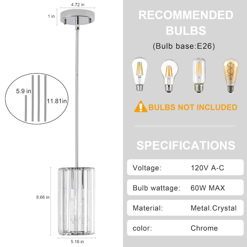 3-Pack Modern Crystal Pendant Lights for Dining Room, Bedroom, Foyer and Hallway