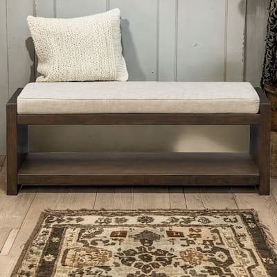 Ivan Modern Accent Removable Upholstered CushionBench with Lower Shelf
