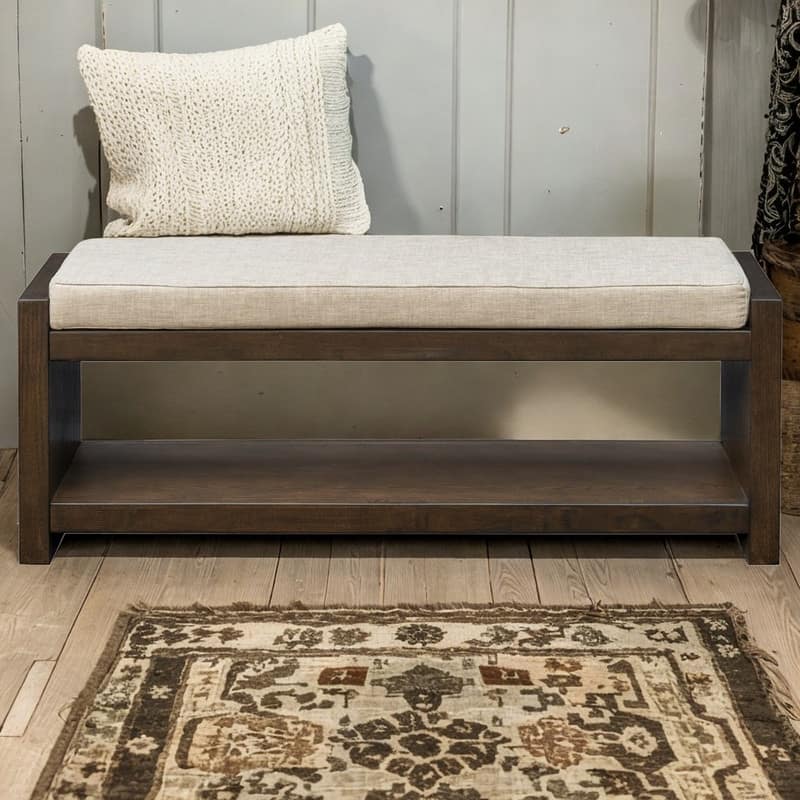 Ivan Modern Accent Removable Upholstered CushionBench with Lower Shelf