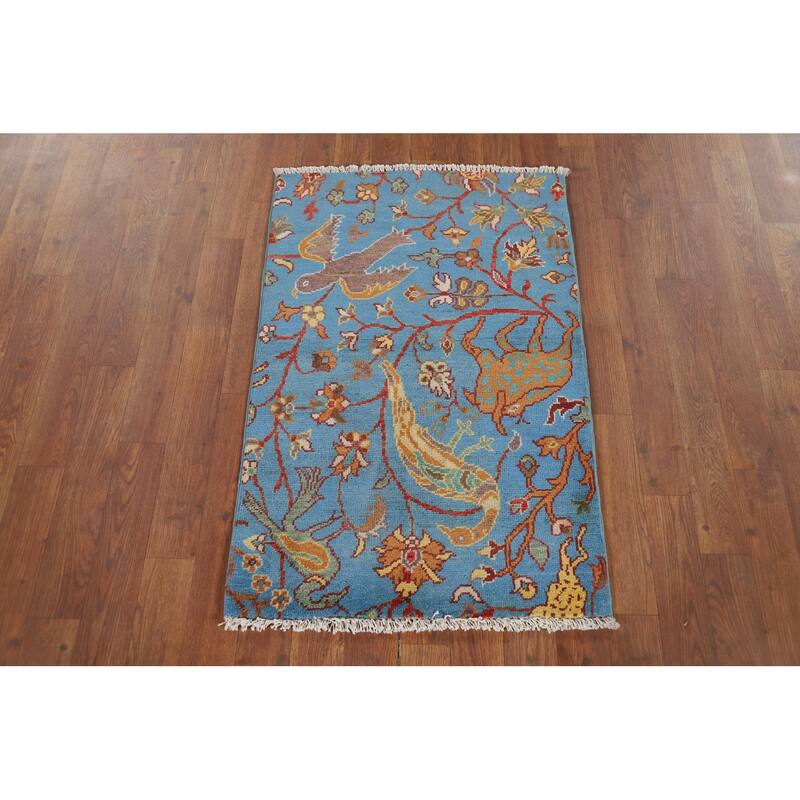 Hand Knotted Oriental 100% Wool Carpet Traditional Animal Pictorial Navy Blue & Blues Ziegler Area Rug - 3' 0'' X 2' 0''