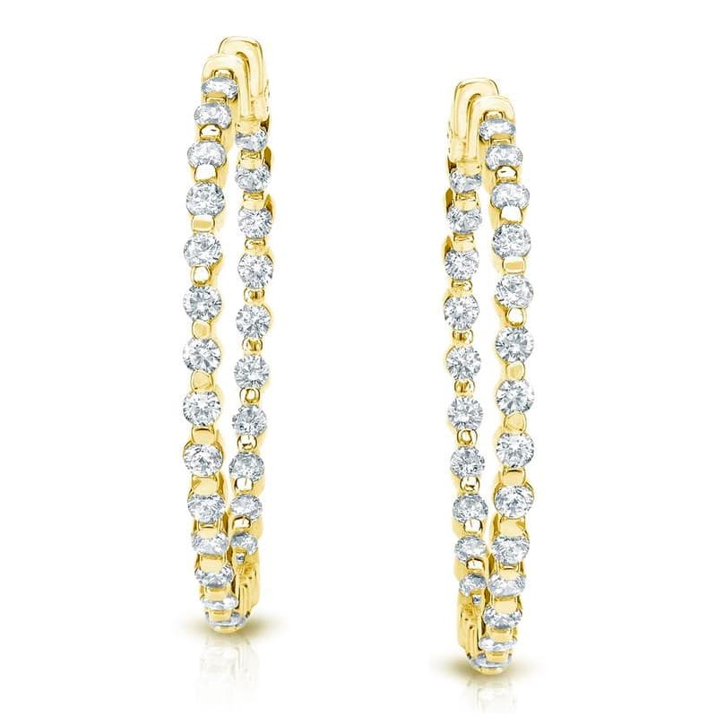 Auriya 14k Gold 2 1/2ctw Shared Prong Medium Diamond Hoop Earrings - 1.29-inch (H-I, SI1-SI2) - Yellow Gold