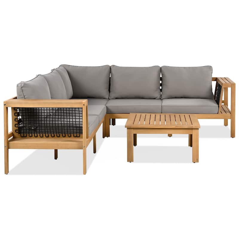 4 Pieces Outdoor Acacia Wood Sofa Set