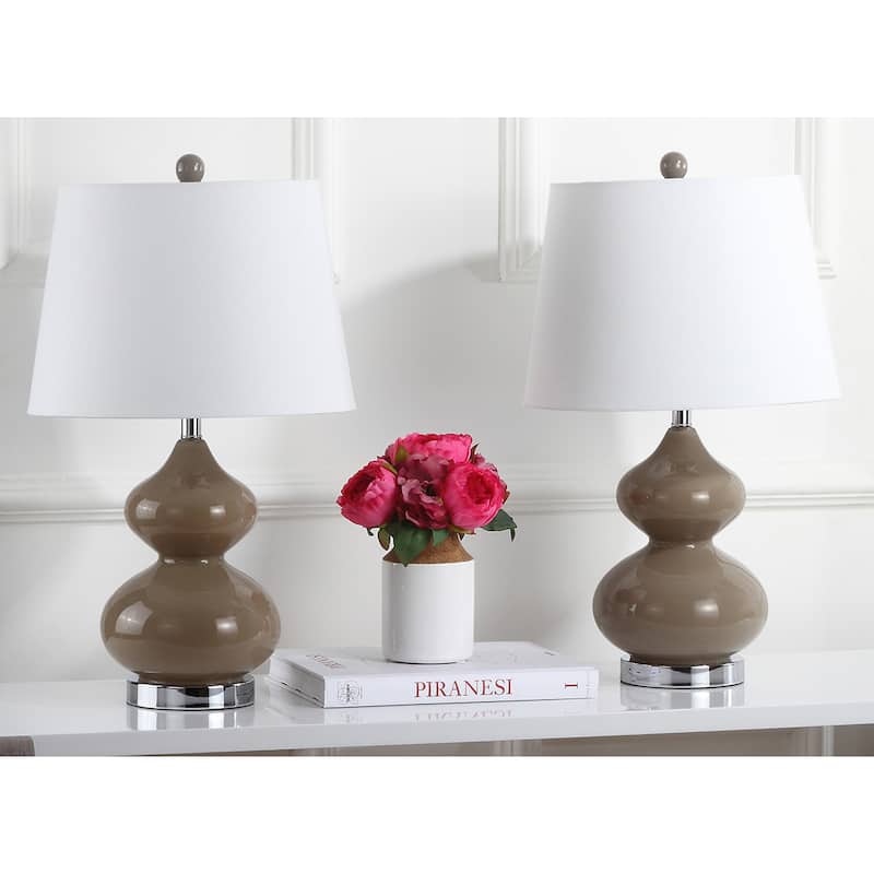 SAFAVIEH Lighting 24-inch Eva Double Gourd Glass Taupe Table Lamp (Set of 2) - 14"x14"x24"