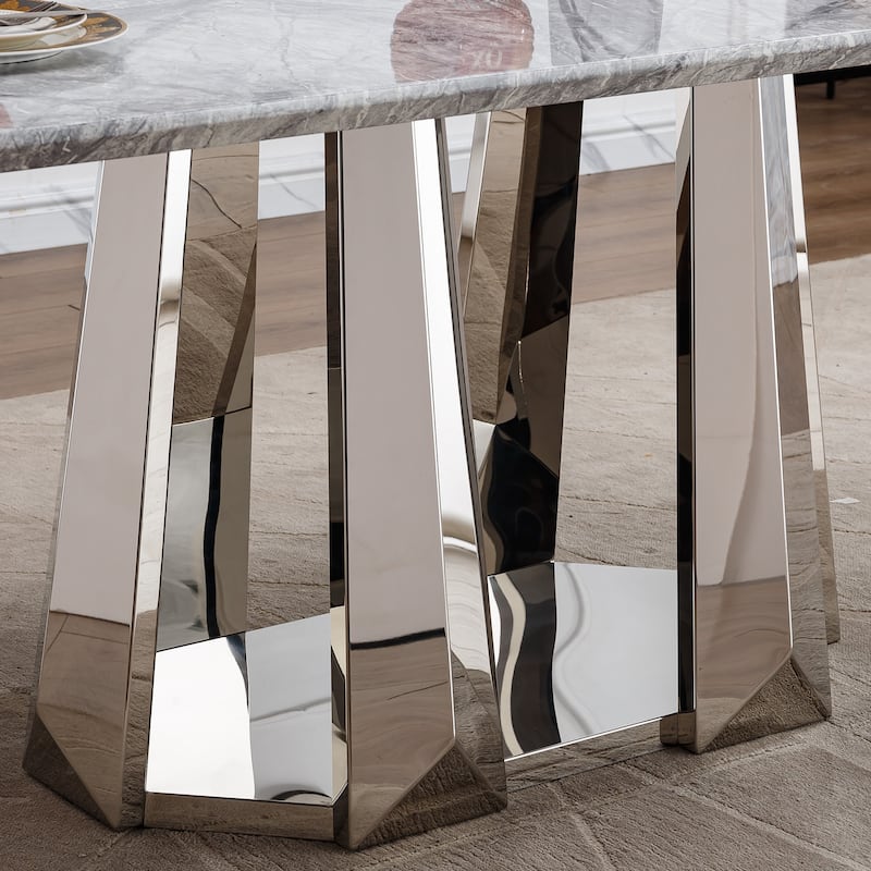 GDFStudio - Rose Series 70'' Rectangle Faux Marble Dining Table 6 People with Modern Large Size