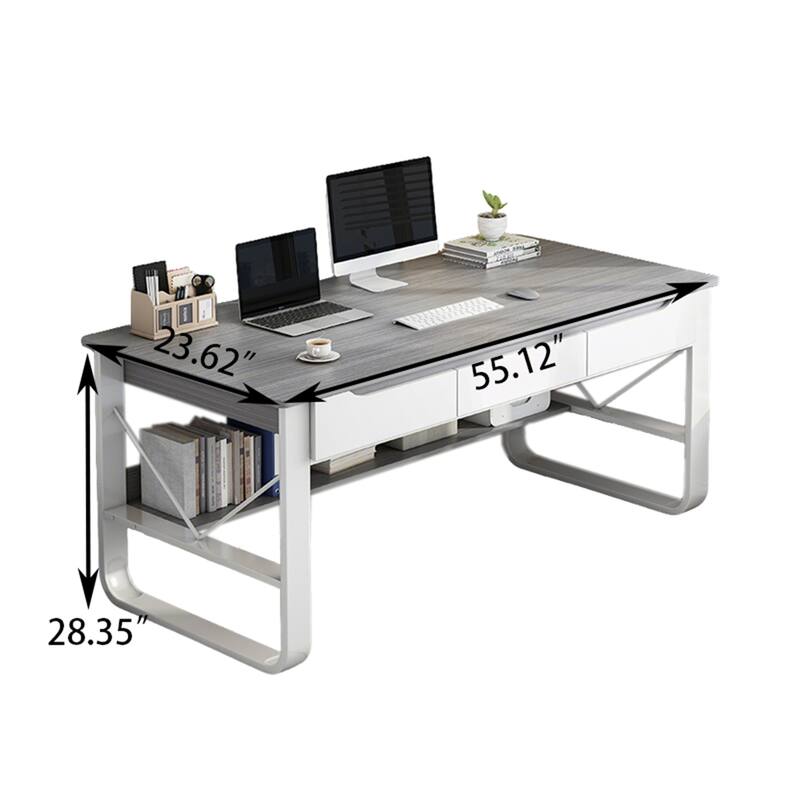 55.12" Rectangle Desk In Grey White