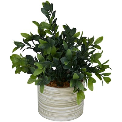 Faux Foliage Eucalyptus Artificial Plant with Realistic Leaves and Patterned Porcelain Pot - Green - Roche River Decor