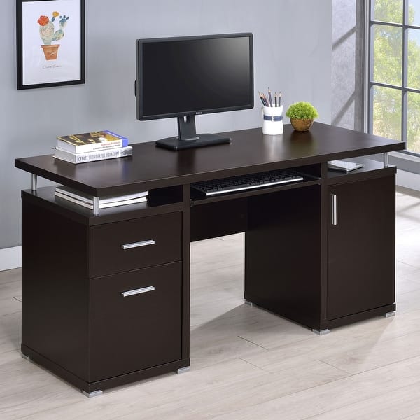 slide 2 of 33, Tracy 55-inch 2-drawer Office Computer Desk Cappuccino