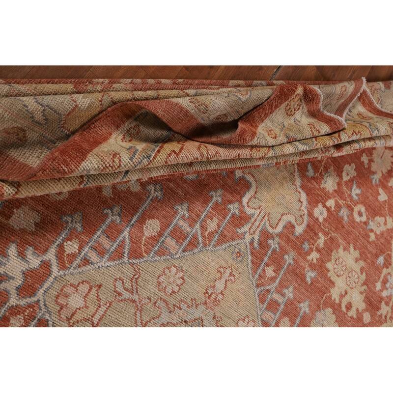 Vegetable Dye Oushak Turkish Large Rug Orange Hand-Knotted Wool Carpet - 10'8"x 13'6"