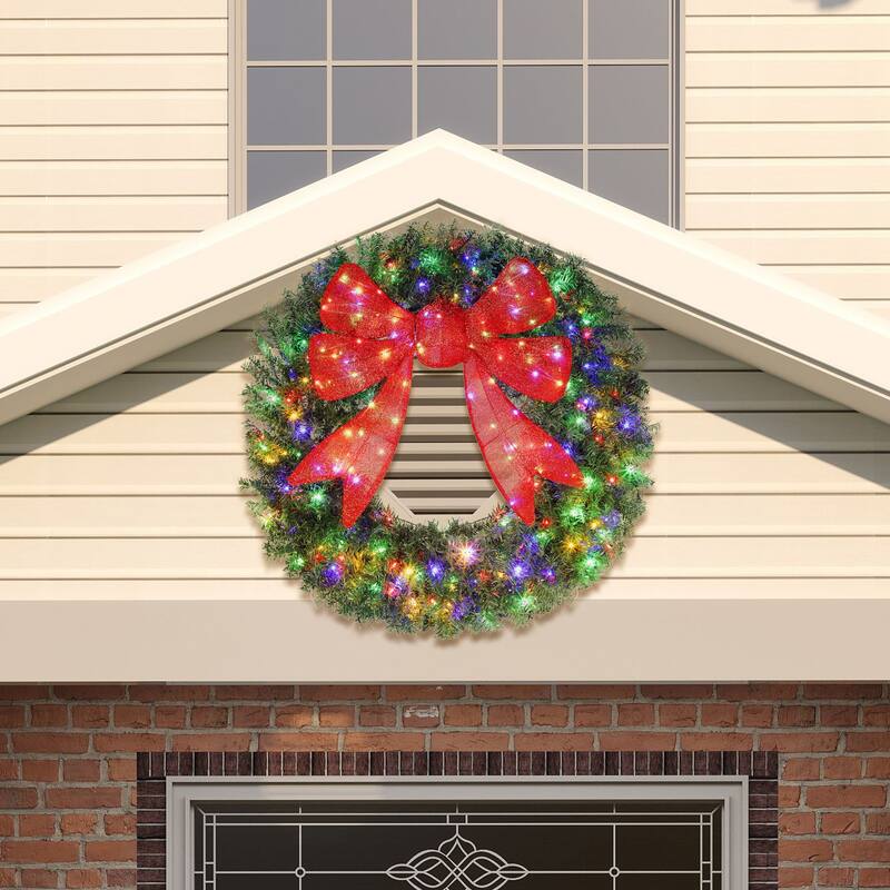 HOMCOM 48in Pre-Lit Xmas Wreath: 200 LED, 11 Modes, Remote, 3D Bow, Indoor/Outdoor