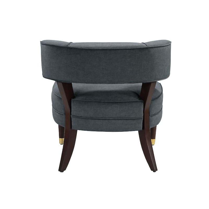 Disa Accent Armchair, Barrel Back Design, Gray Velvet, Solid Wood Legs