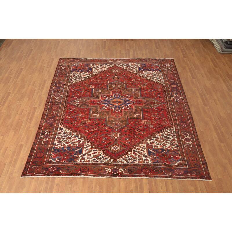 Hand Knotted Oriental 100% Wool Carpet Traditional Medallion Red Heriz Area Rug - 12' 0'' X 9' 9''