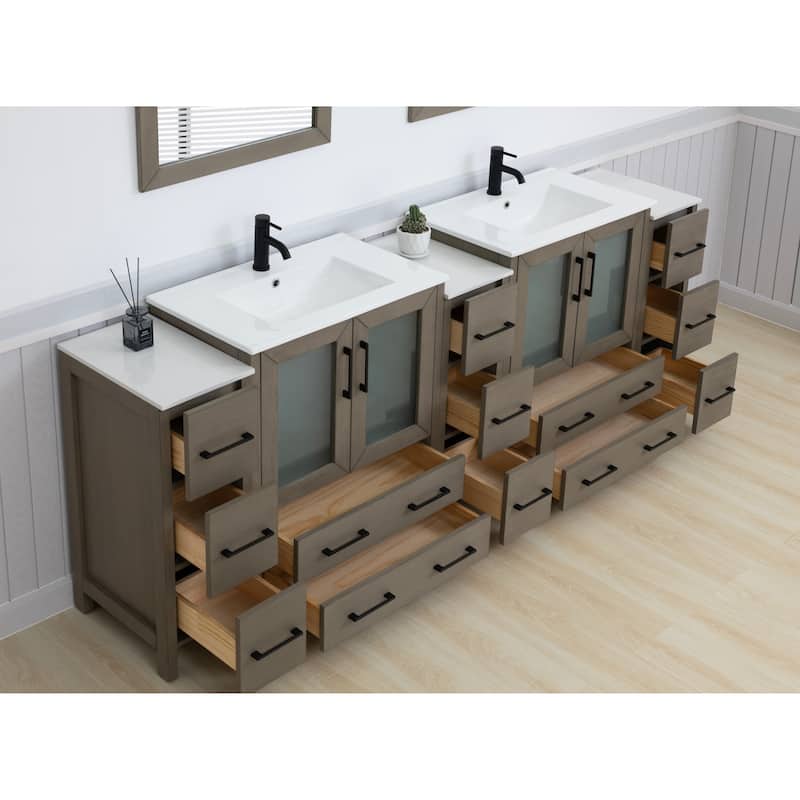 Vanity Art 96" Double Sink Bathroom Vanity Set 13 Dove-Tailed Drawers 5 Cabinets 2 Shelves, Soft-Closing Doors with Free Mirror
