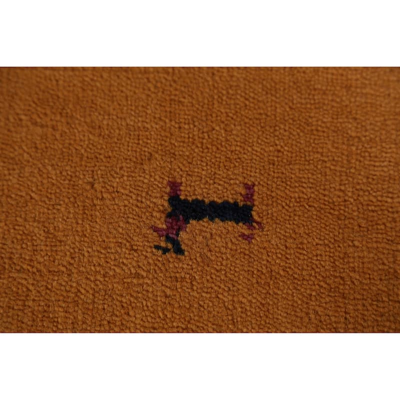 Hand Knotted Oriental 100% Wool Carpet Tribal Animal Pictorial Yellow & Gold Gabbeh Runner Rug - 9' 10'' X 2' 6''