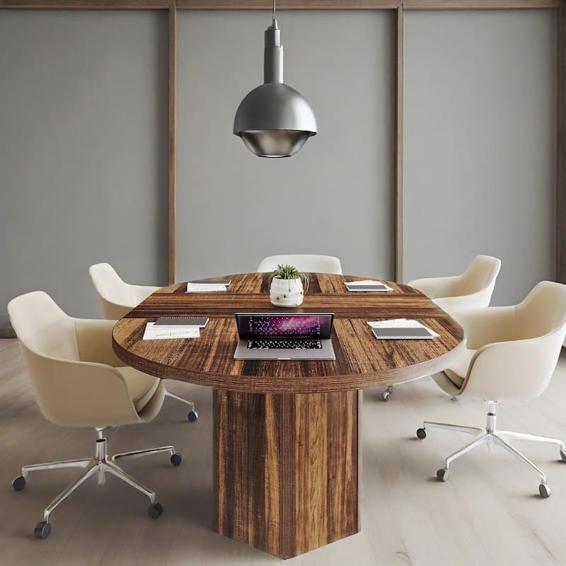 Rustic Conference Table 55 Inch Wood MDF Top with Metal Base Seats 6 People Scratch Resistant Finish - 55.12" x 39.37" x 29.53"