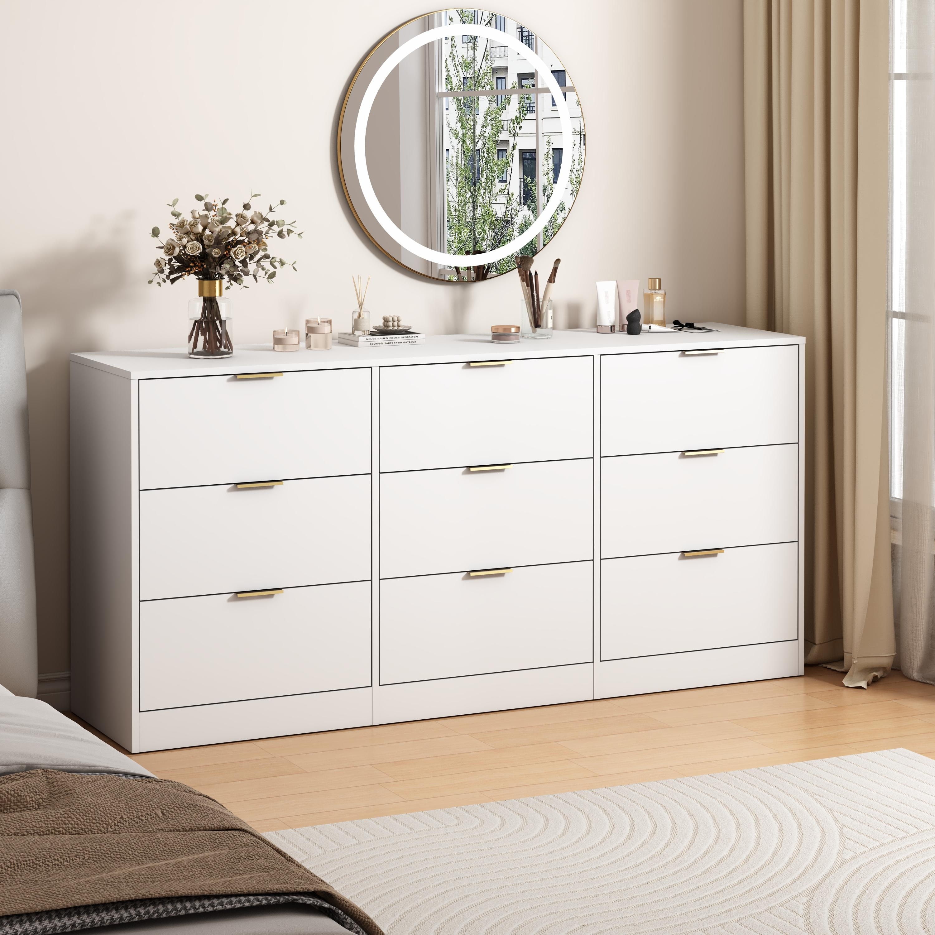 9 Drawer Dresser, 63" Large Deep Chest of Drawers, Wooden Dresser Storage Cabinet with 9 Drawers