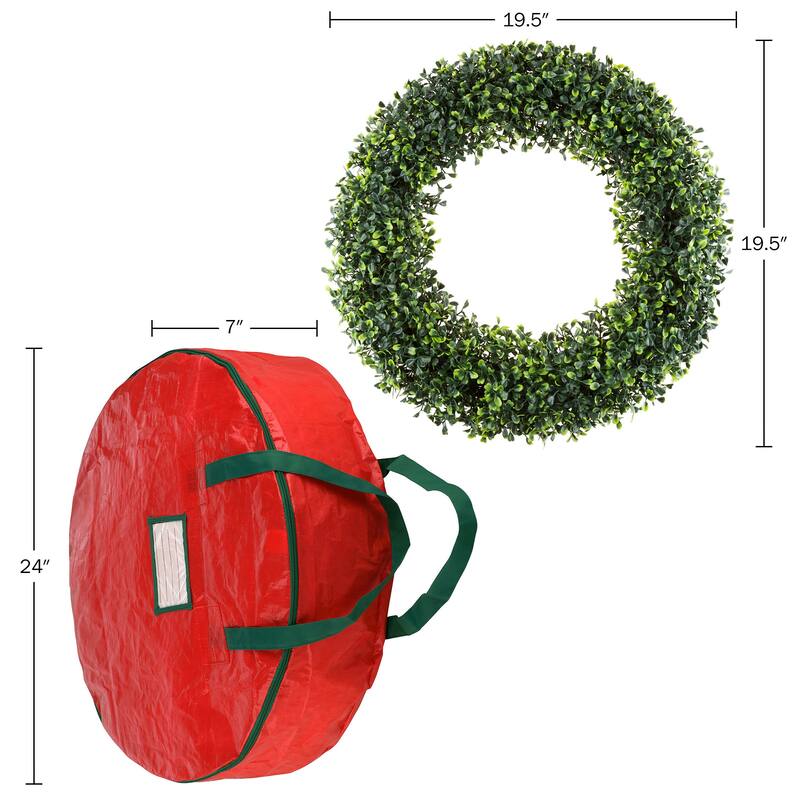 Artificial Boxwood Wreath and Storage Bag Set by Pure Garden