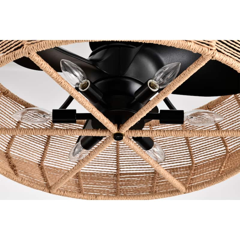 Akasha 28 Inch Rattan Rope Fandelier 6 Light with Remote (Color Optional)
