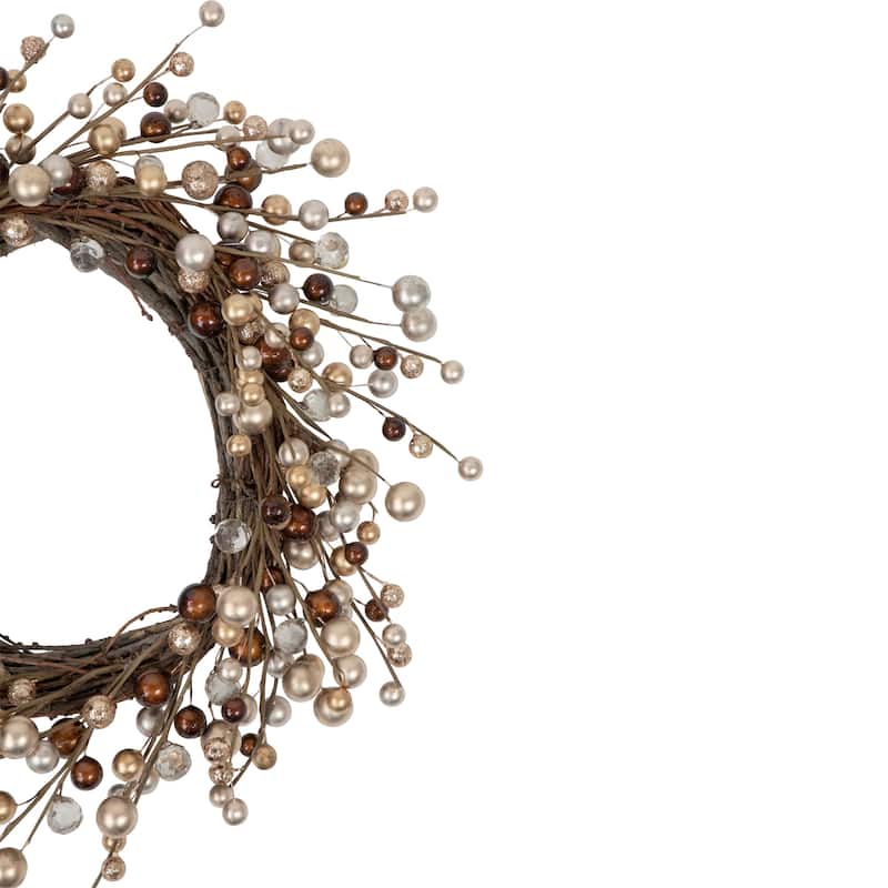 Burgundy Silver Ball Christmas Ornament Twig Wreath, 20-Inch, Unlit