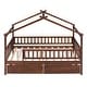 preview thumbnail 4 of 13, Full Size Wooden House Bed with Two Drawers and Fence for Boys, Girls and Bedroom