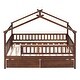 preview thumbnail 4 of 13, Walnut Full Size Wooden House Bed with Two Drawers
