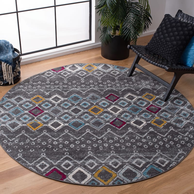 SAFAVIEH Amsterdam Bridget Moroccan Boho Rug - 6'7" Round - Dark Grey/Ivory - Round