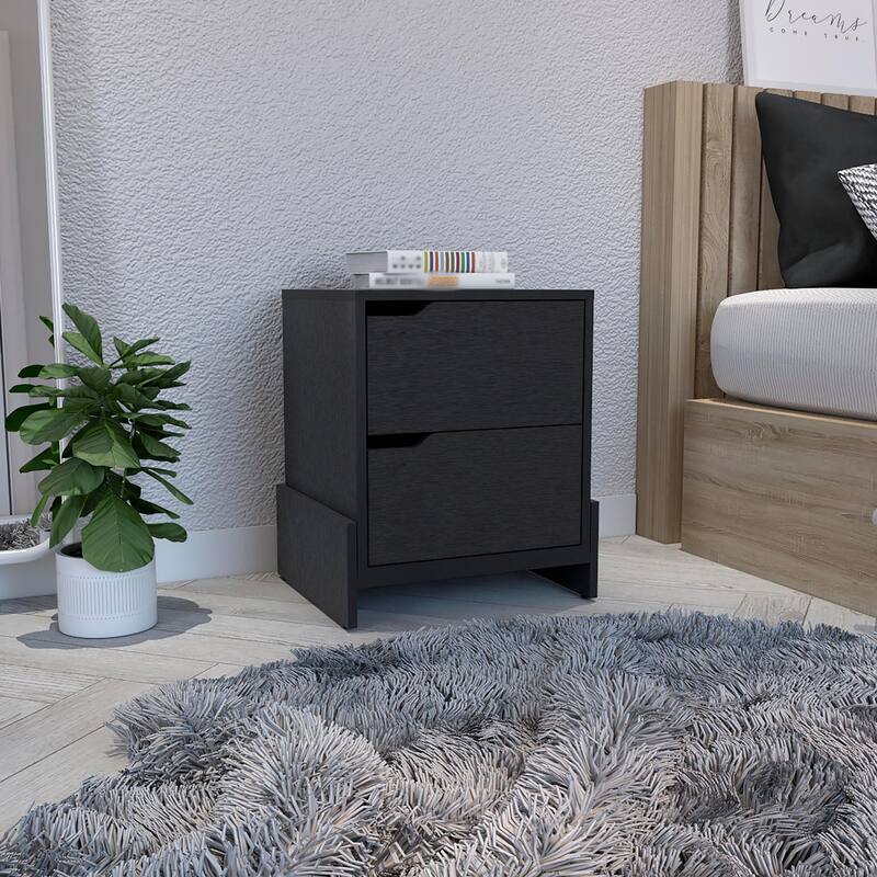 2-Drawer Nightstand with Sturdy Base, Black End Table for Bedroom - Black