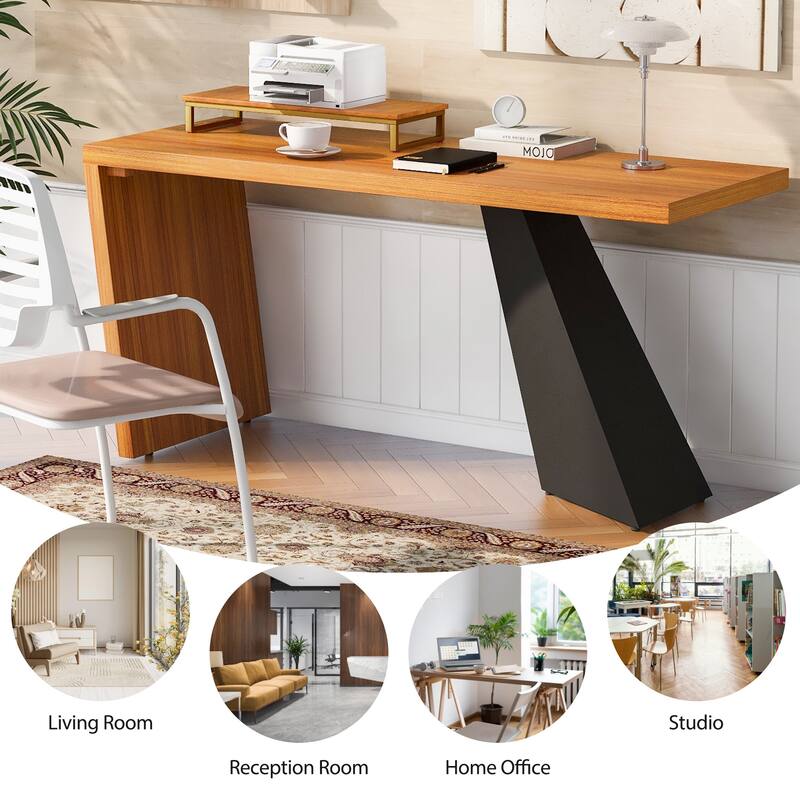 63"Modern Executive Desk ,Rustic Industrial Wooden Writing Desk,Study Desk with Monitor Stand,Rectangular Computer Desk