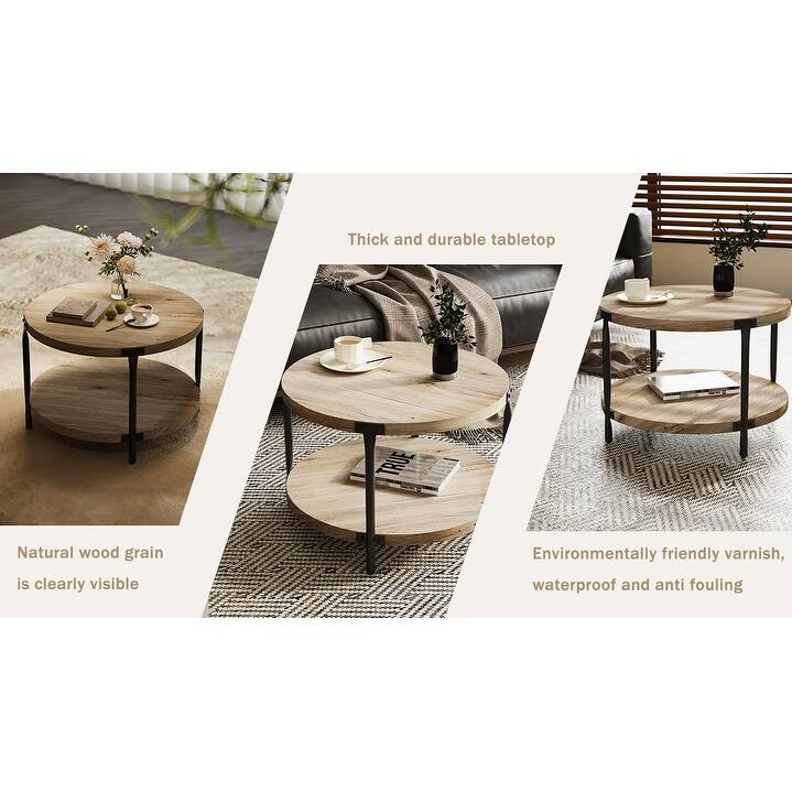29.61" Modern Round Double-Layer Coffee Table, Minimalist MDF Design for Living Room & Study