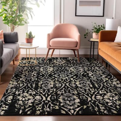 Premium Washable Super Soft Floral Damask Mayfield Rug